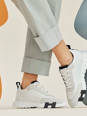 Hermes White Sneakers with Black Accents - Low-Top Chunky Sole